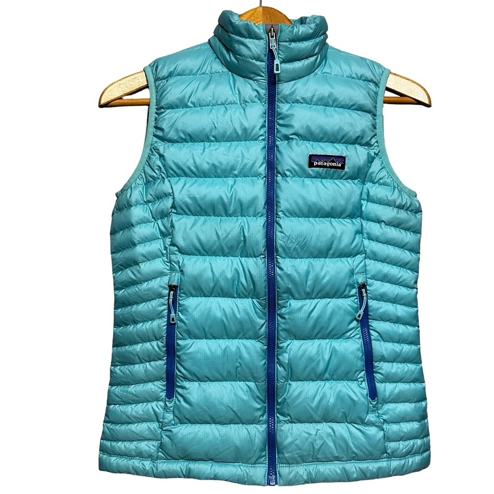 Patagonia Turquoise Blue Down Sweater Vest XS Full Zip Goose Down Winter Warm
